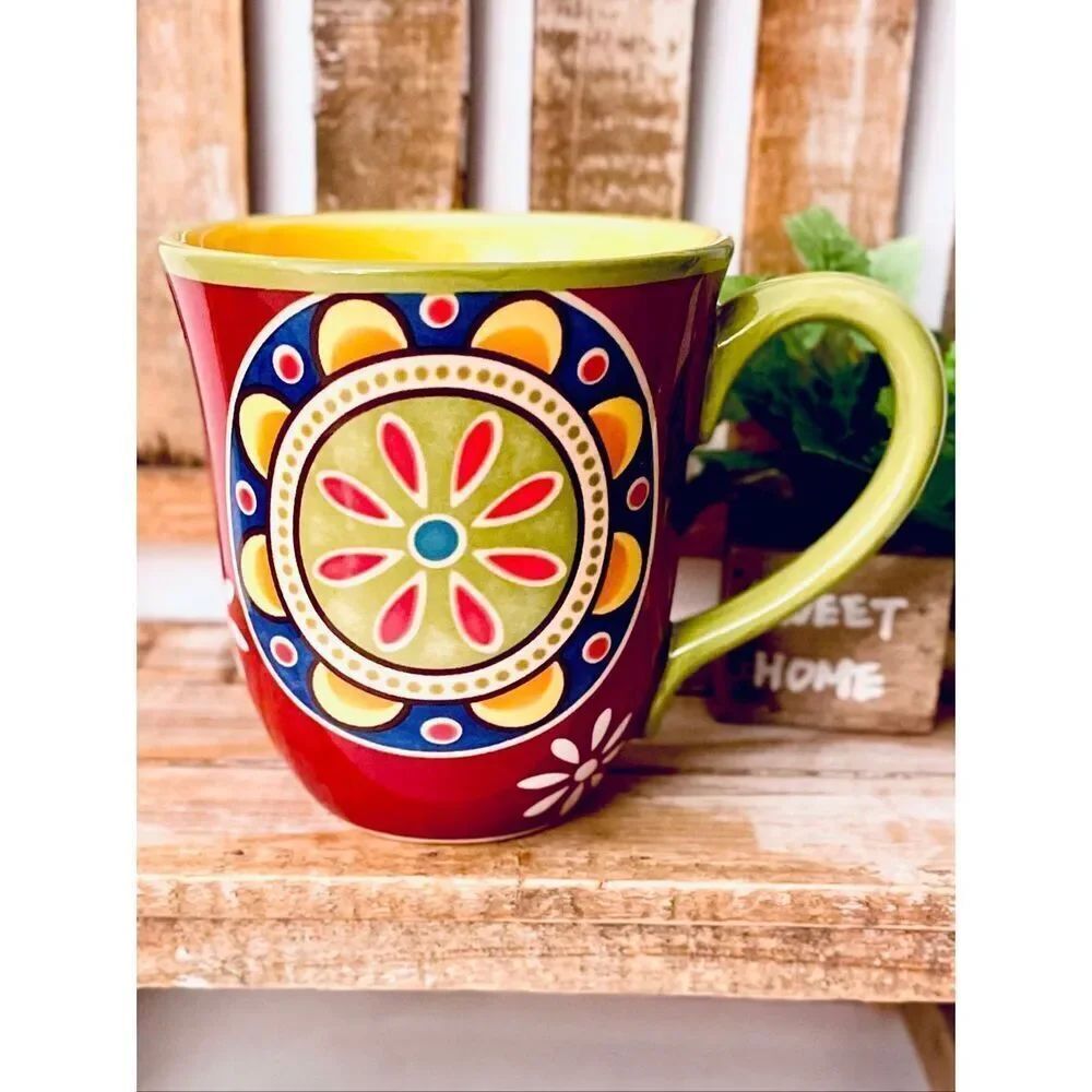 NWT Gorgeous Pier 1 Red Blue Ironstone MEXICALI Floral Rustic Coffee Mug - Picture 16 of 16